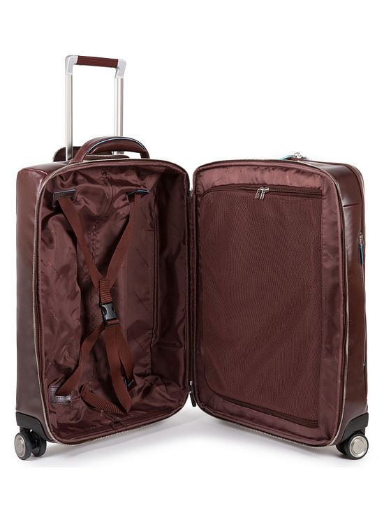 Piquadro Blue Square 4-hjulet kabinekuffert i læder med 55 cm rum til bærbar computer