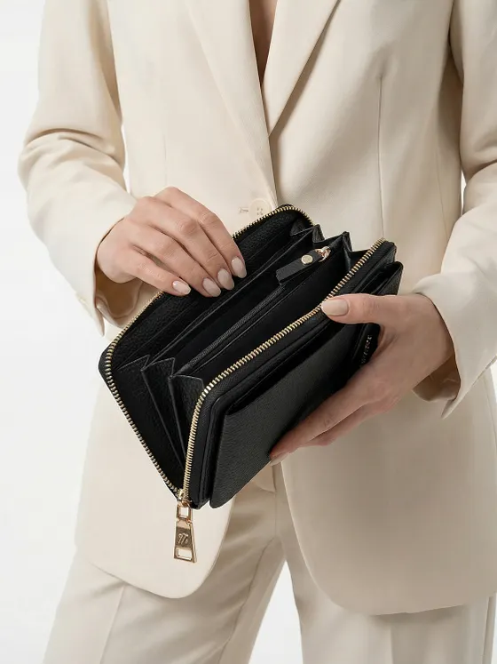 Lazarotti Cartera de piel de Bolonia con cremallera envolvente y funda de teléfono móvil, 19 cm Lazarotti Cartera de piel de Bolonia con cremallera envolvente y funda de teléfono móvil, 19 cm