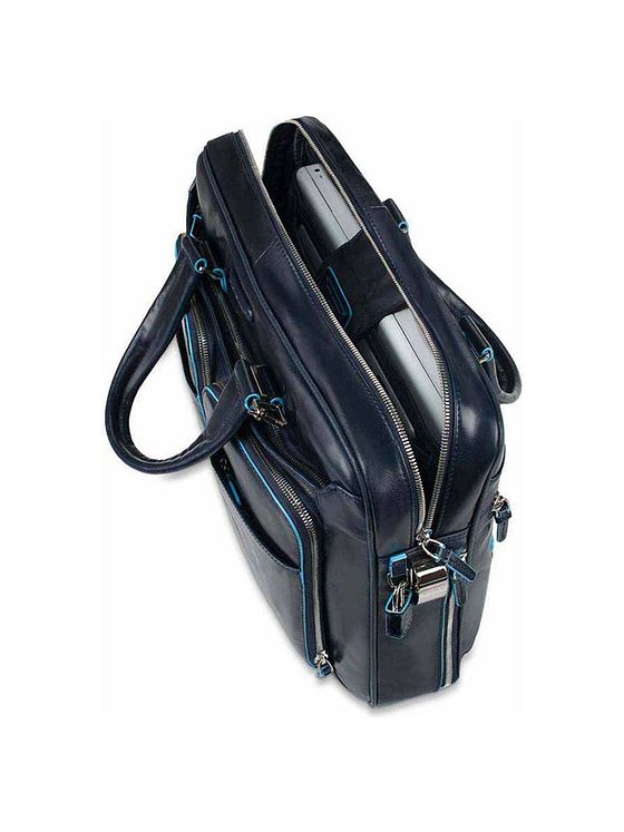 Piquadro Modrá čtvercová aktovka III kožená 39 cm s přihrádkou na notebook