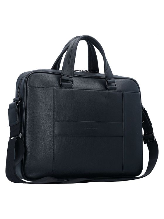 Piquadro Sort firkantet dokumentmappe i læder med 40 cm rum til bærbar computer