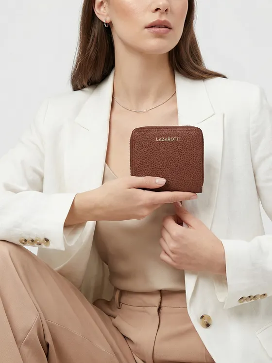 Lazarotti Cartera de piel «Bologna» mediana con cremallera perimetral, 10 cm