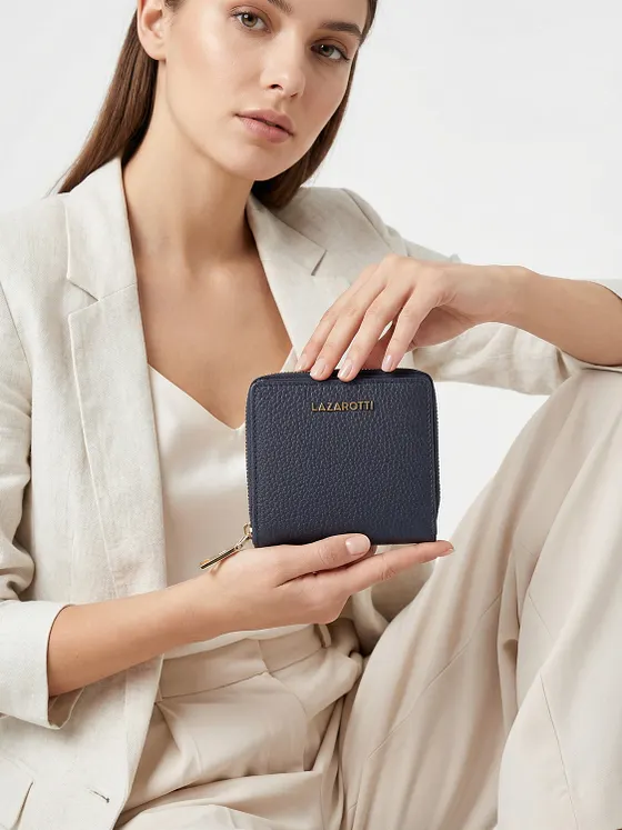 Lazarotti Cartera de piel «Bologna» mediana con cremallera perimetral, 10 cm