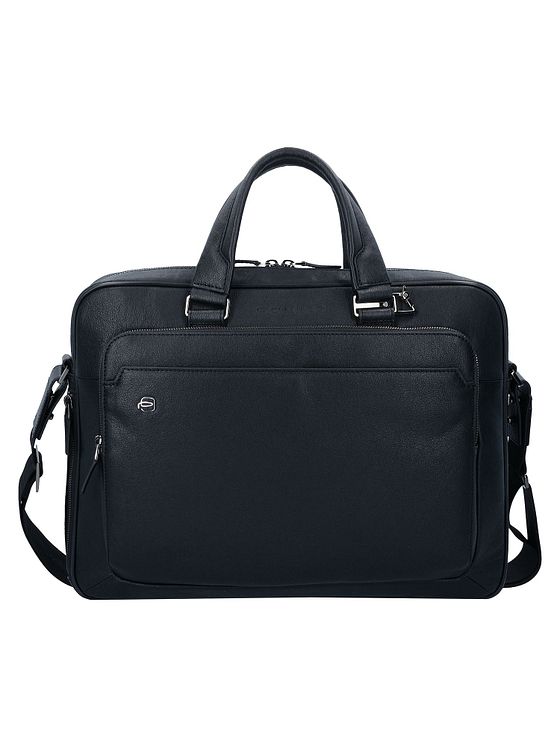 Piquadro Sort firkantet dokumentmappe i læder med 40 cm rum til bærbar computer