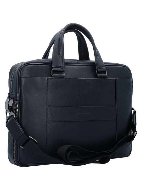Piquadro Sort firkantet dokumentmappe i læder 39 cm med rum til bærbar computer