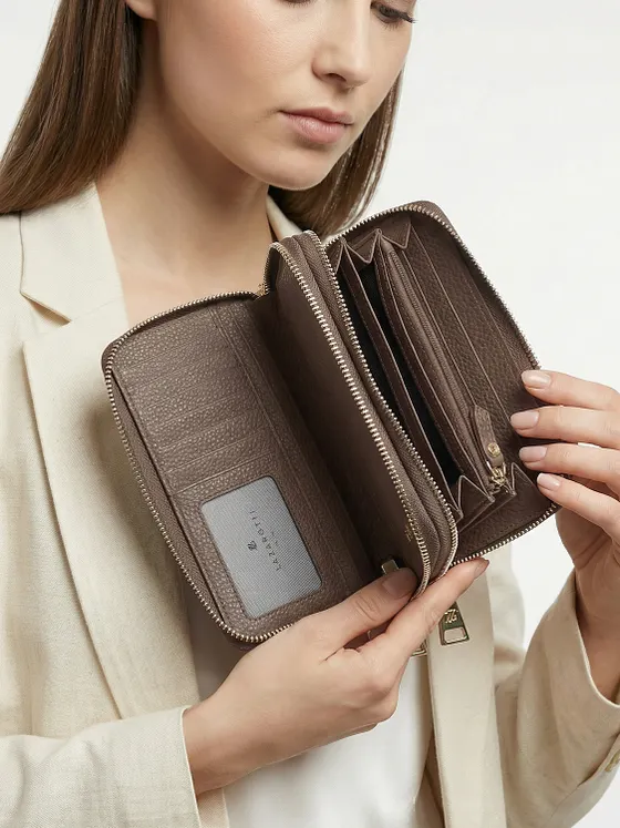 Lazarotti Bologna læder XL pung med dobbelt lynlås hele vejen rundt, RFID-beskyttet, læder, 20 cm
