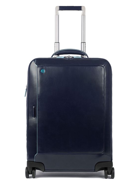 Piquadro Blue Square 4-hjulet kabinekuffert i læder med 55 cm rum til bærbar computer