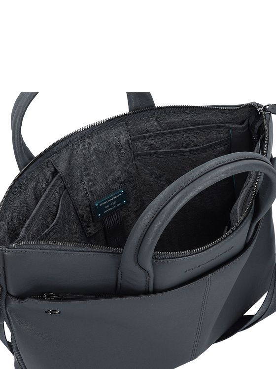 Piquadro Sort firkantet dokumentmappe i læder med 42 cm rum til bærbar computer