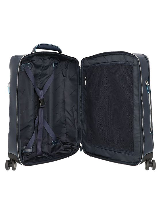 Piquadro Blue Square 4-hjulet kabinekuffert i læder med 55 cm rum til bærbar computer