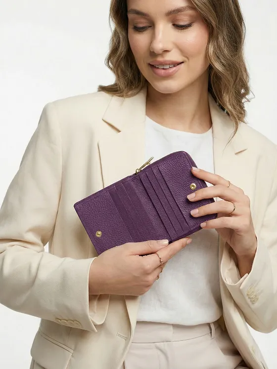 Lazarotti Cartera de piel «Bologna» mediana con cremallera perimetral, 10 cm