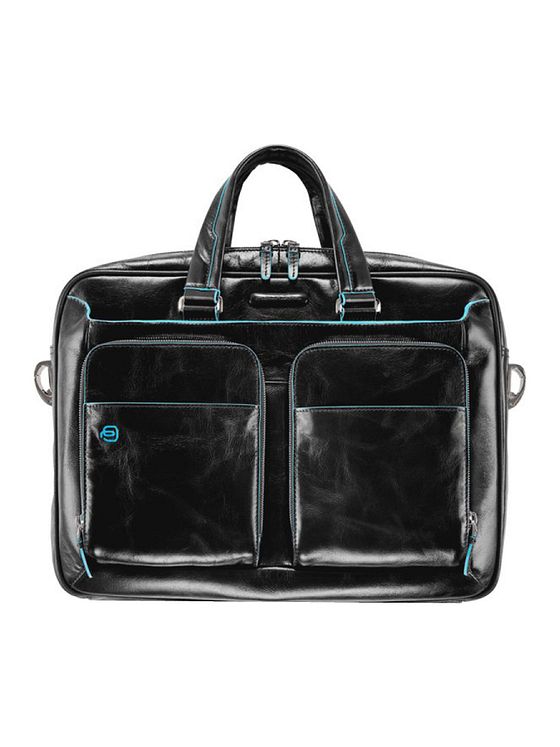 Piquadro Modrá čtvercová aktovka III kožená 39 cm s přihrádkou na notebook