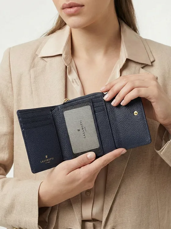 Lazarotti Cartera de piel «Bologna» con cremallera envolvente, 12 cm