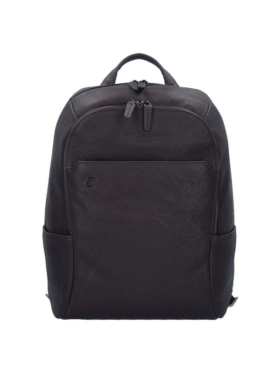 Piquadro Sort firkantet business-rygsæk læder 39 cm rum til bærbar computer