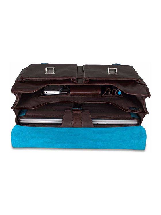 Piquadro Blå firkantet dokumentmappe i læder 43 cm rum til bærbar computer