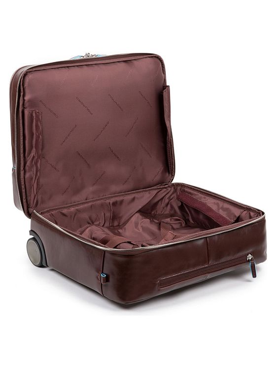 Piquadro Modrý čtvercový dvoukolový kožený obchodní vozík s přihrádkou na notebook 37 cm