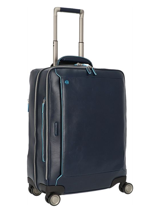 Piquadro Blue Square 4-hjulet kabinekuffert i læder med 55 cm rum til bærbar computer