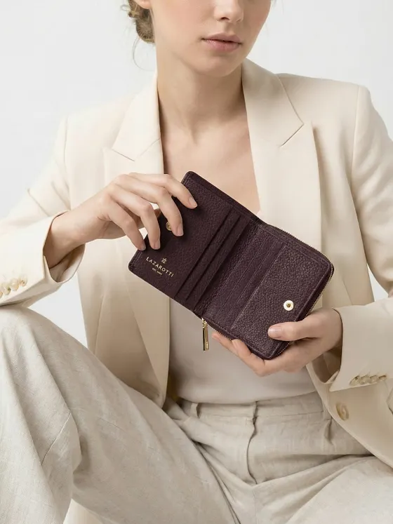 Lazarotti Cartera de piel «Bologna» mediana con cremallera perimetral, 10 cm