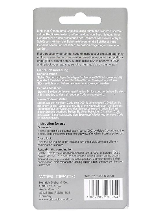Worldpack Reiseaccessoires Kuffertlås med kode 9.5 cm