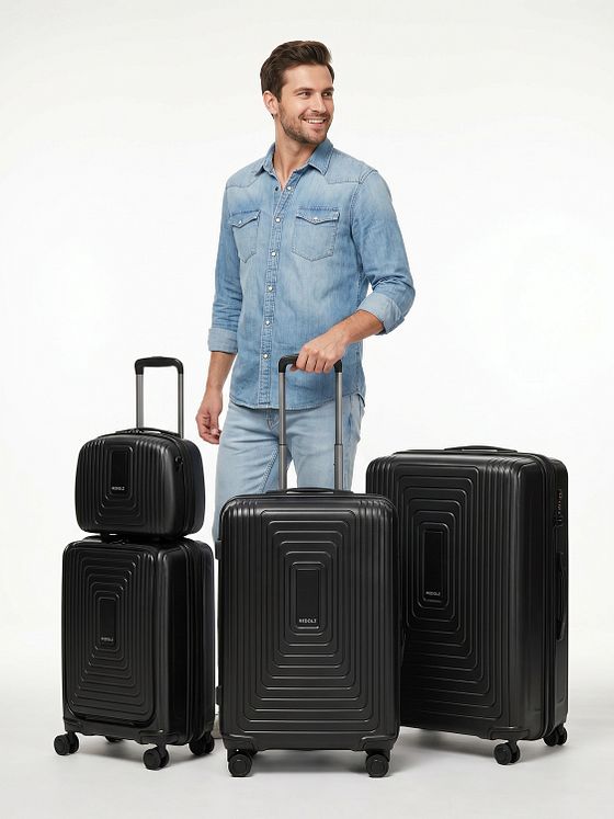 Redolz Essentials14 4-hjuls kuffertsæt Beautycase 4stk med udvidelsesfoldet laptoprum Redolz Essentials14 4-hjuls kuffertsæt Beautycase 4stk med udvidelsesfoldet laptoprum