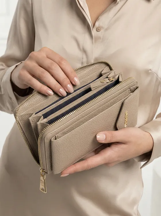Lazarotti Cartera de piel de Bolonia con cremallera envolvente y funda de teléfono móvil, 19 cm Lazarotti Cartera de piel de Bolonia con cremallera envolvente y funda de teléfono móvil, 19 cm