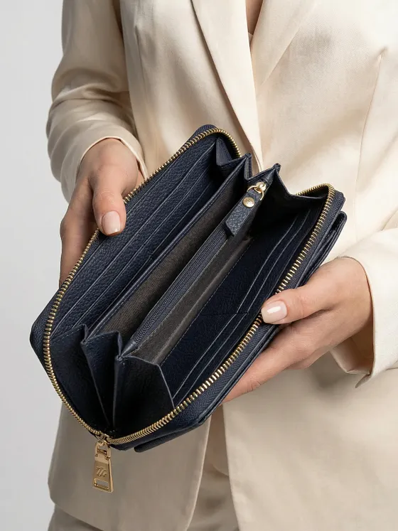 Lazarotti Cartera de piel de Bolonia con cremallera envolvente y funda de teléfono móvil, 19 cm Lazarotti Cartera de piel de Bolonia con cremallera envolvente y funda de teléfono móvil, 19 cm