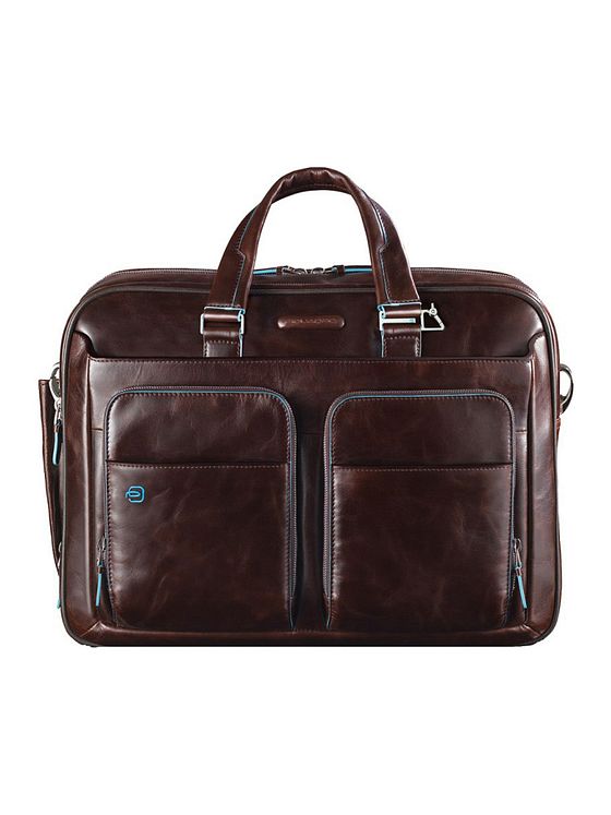 Piquadro Modrá čtvercová aktovka III kožená 39 cm s přihrádkou na notebook