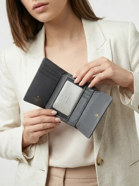 Lazarotti Cartera de piel «Bologna» con cremallera envolvente, 12 cm