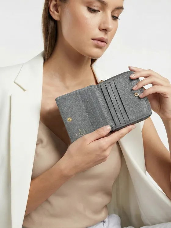 Lazarotti Cartera de piel «Bologna» mediana con cremallera perimetral, 10 cm