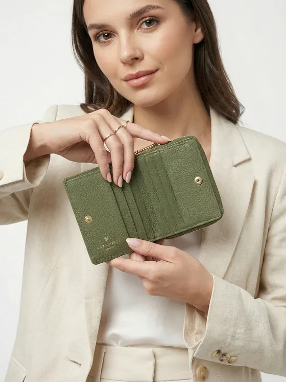 Lazarotti Cartera de piel «Bologna» mediana con cremallera perimetral, 10 cm