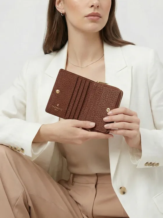 Lazarotti Cartera de piel «Bologna» mediana con cremallera perimetral, 10 cm