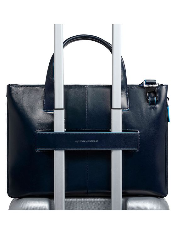 Piquadro Blue Square Nákupní taška Kůže 38 cm Kapsa na notebook s roztažitelným záhybem