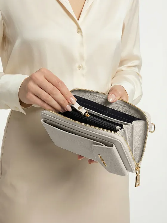 Lazarotti Cartera de piel de Bolonia con cremallera envolvente y funda de teléfono móvil, 19 cm Lazarotti Cartera de piel de Bolonia con cremallera envolvente y funda de teléfono móvil, 19 cm