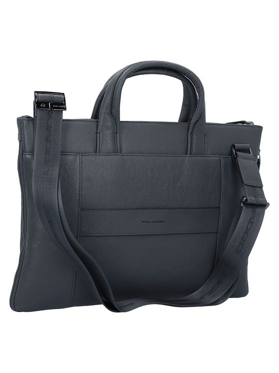 Piquadro Sort firkantet dokumentmappe i læder med 42 cm rum til bærbar computer