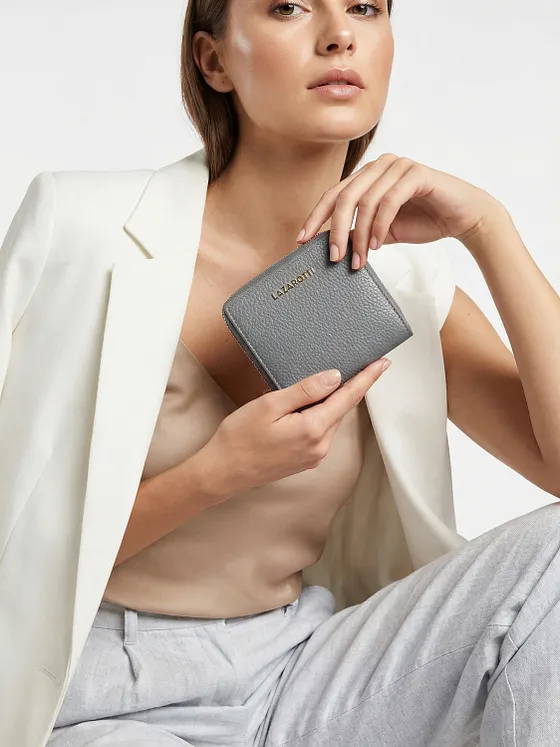 Lazarotti Cartera de piel «Bologna» mediana con cremallera perimetral, 10 cm