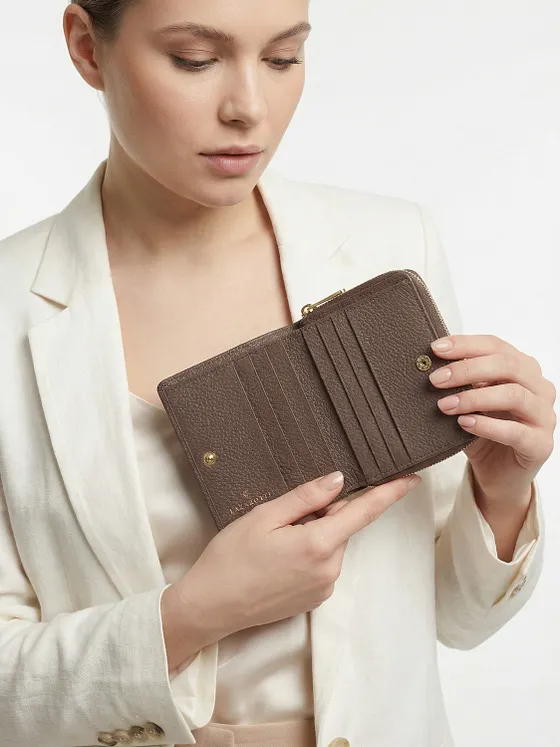 Lazarotti Cartera de piel «Bologna» mediana con cremallera perimetral, 10 cm