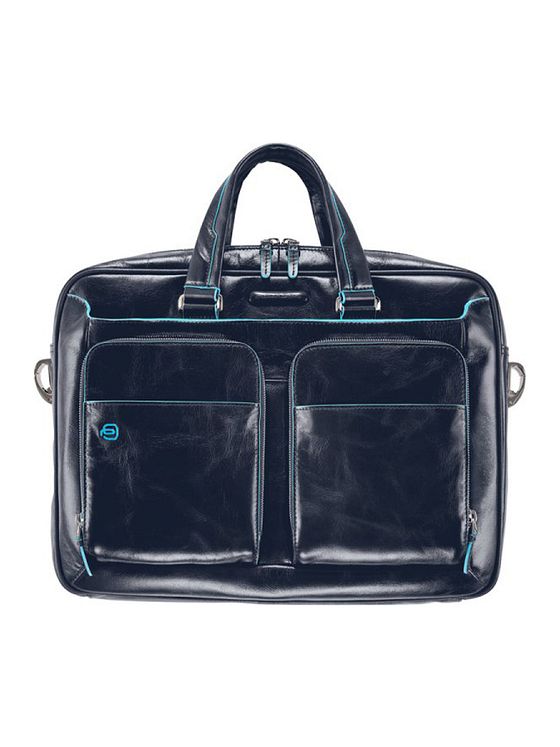 Piquadro Modrá čtvercová aktovka III kožená 39 cm s přihrádkou na notebook