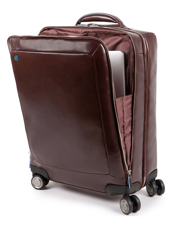 Piquadro Blue Square 4-hjulet kabinekuffert i læder med 55 cm rum til bærbar computer