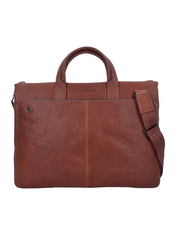 Piquadro Sort firkantet dokumentmappe i læder med 42 cm rum til bærbar computer