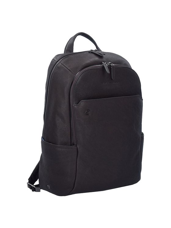 Piquadro Sort firkantet business-rygsæk læder 39 cm rum til bærbar computer