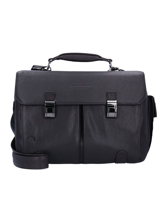 Piquadro Sort firkantet dokumentmappe i læder 43 cm rum til bærbar computer