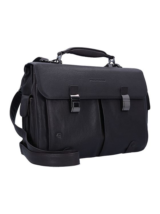 Piquadro Sort firkantet dokumentmappe i læder 43 cm rum til bærbar computer