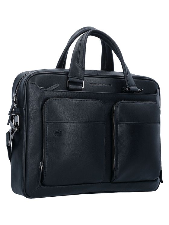 Piquadro Sort firkantet dokumentmappe i læder 39 cm med rum til bærbar computer