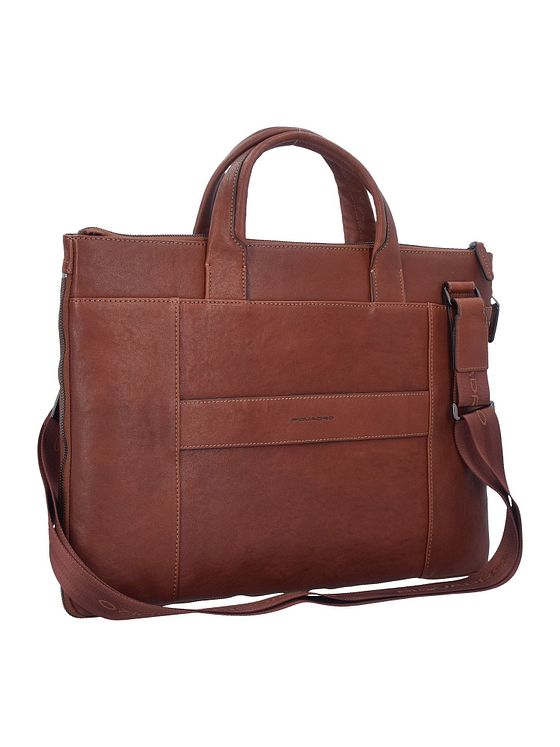 Piquadro Sort firkantet dokumentmappe i læder med 42 cm rum til bærbar computer