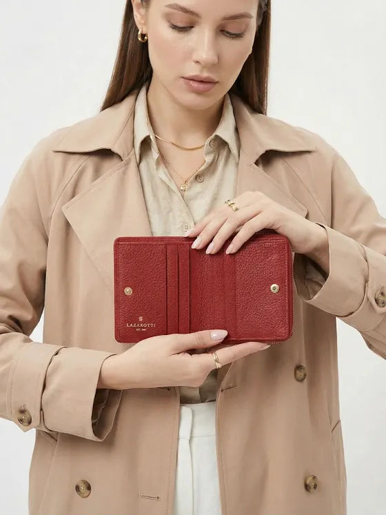 Lazarotti Cartera de piel «Bologna» mediana con cremallera perimetral, 10 cm
