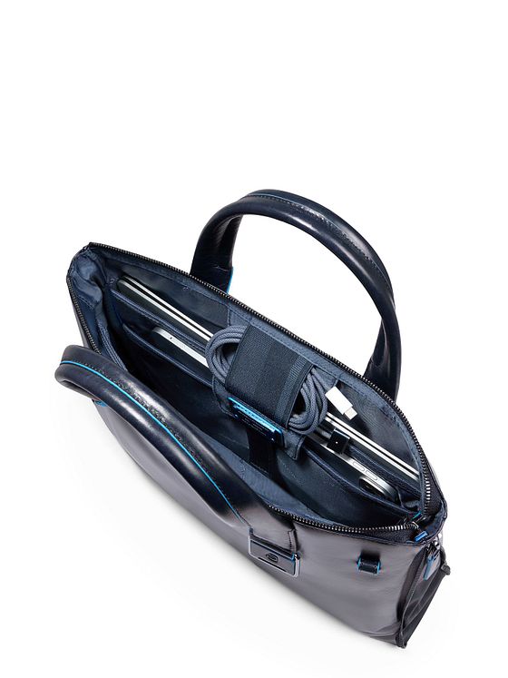 Piquadro Blue Square Nákupní taška Kůže 38 cm Kapsa na notebook s roztažitelným záhybem