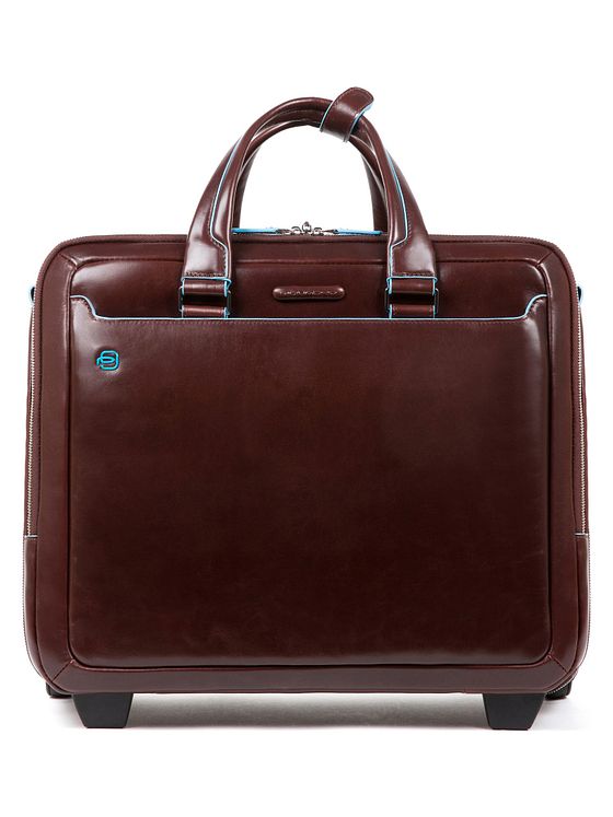 Piquadro Modrý čtvercový dvoukolový kožený obchodní vozík s přihrádkou na notebook 37 cm