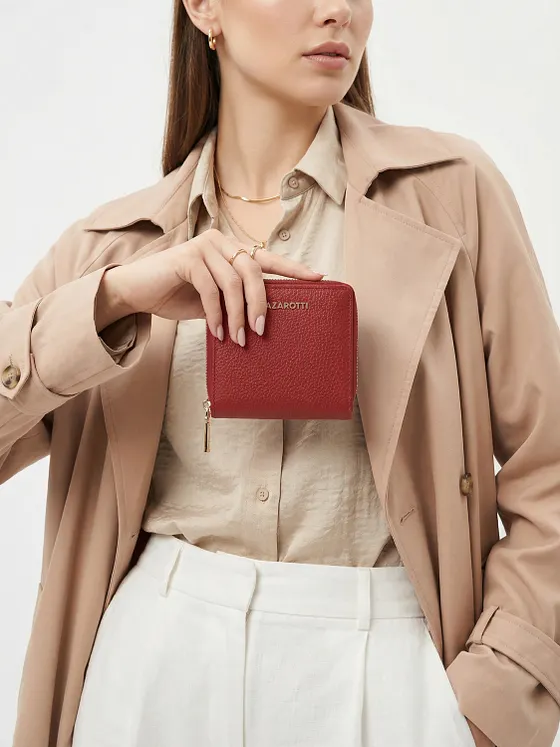 Lazarotti Cartera de piel «Bologna» mediana con cremallera perimetral, 10 cm