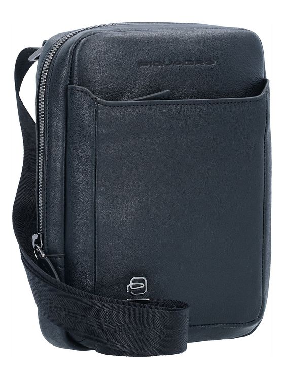 Piquadro Sort firkantet skuldertaske i læder 17 cm