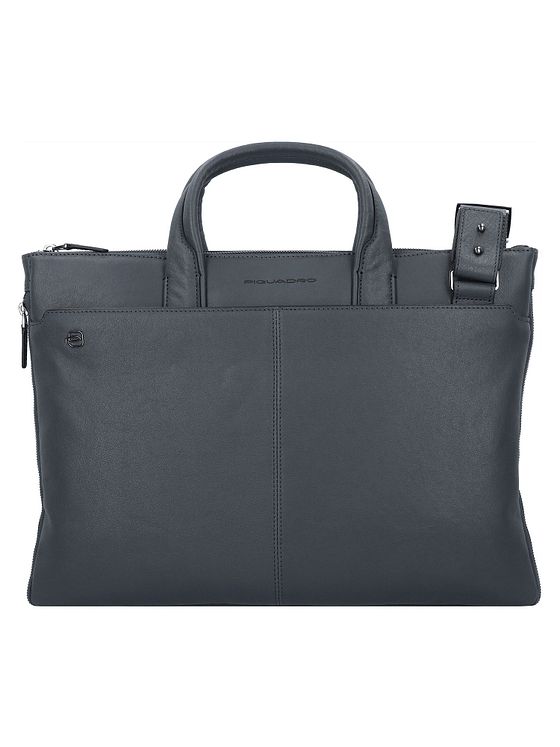 Piquadro Sort firkantet dokumentmappe i læder med 42 cm rum til bærbar computer