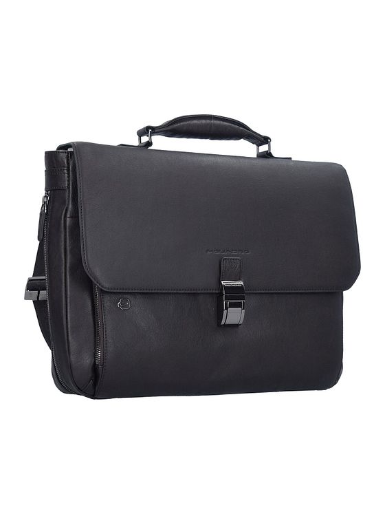Piquadro Sort firkantet dokumentmappe i læder med 40 cm rum til bærbar computer